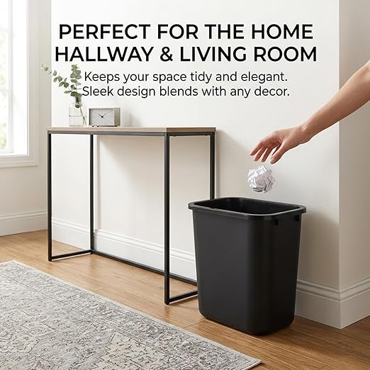 12-Pack Small Trash Can Wastebasket, 3.25 Gallon Slim Plastic Garbage Container, Shatter-Resistant Waste Bin for Office, Bathroom, Bedroom, Kitchen, Dorm Rooms and Classrooms, Black