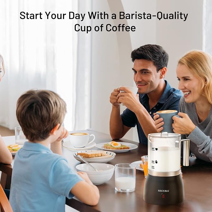 Secura Detachable Milk Frother and Steamer, 17oz Electric Milk Warmer with Glass Jug, 4-in-1 Hot & Cold Foam Maker for Latte, Cappuccinos & Hot Chocolate, Dishwasher Safe, BPA & Teflon-Free Design