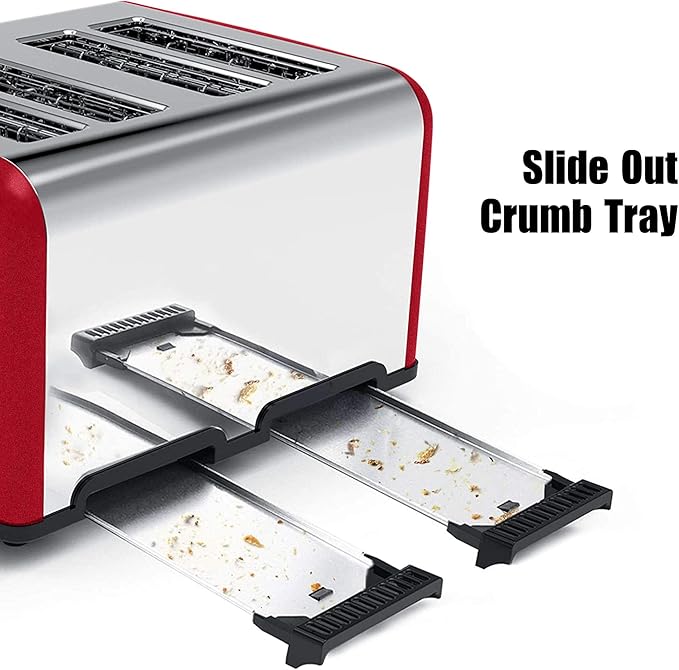 Toaster 4 Slice, KitchMix Bagel Stainless Toaster with LCD Timer, Extra Wide Slots, Dual Screen, Removal Crumb Tray (Red)