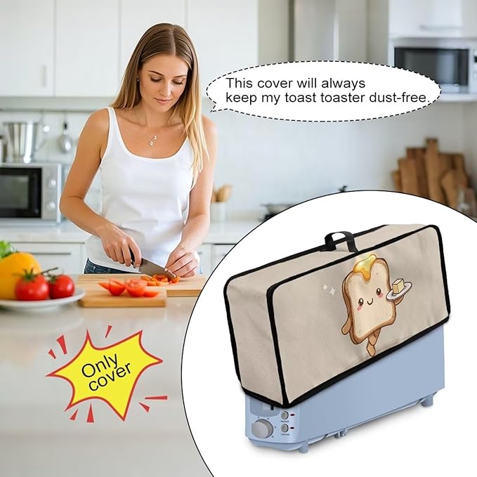 Butter Bread Print Toaster Cover with Top Handle, Dustproof 2-Slice Toaster Cover, Machine Washable Kitchen Small Appliance Protector