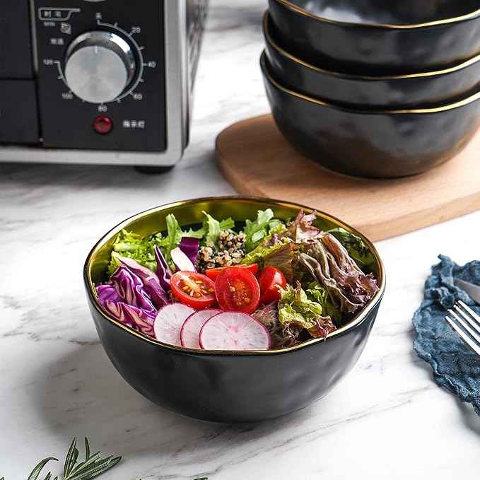 Stone Lain Florian Modern Porcelain Dish Set, 32-Piece Dishes for 8, Gold and Black