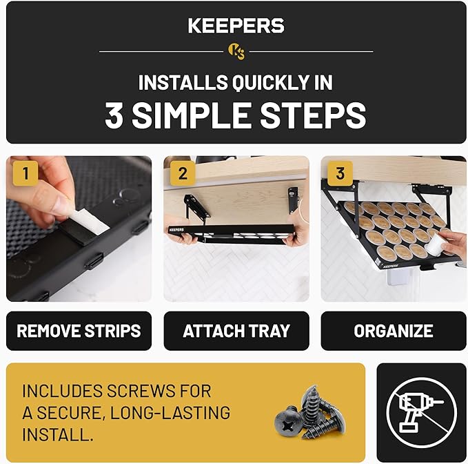 COFFEEKEEPERS KEEPERS Under Cabinet K Cup Holder with Swing-Down Access – Space-Saving Coffee Pod Holder and K Cup Organizer for 24 Pods – Steel Coffee Pod Organizer with Easy DIY Installation