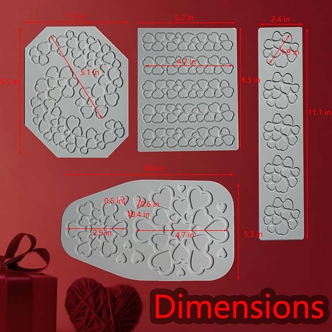 4PCS Heart Silicone Mold,Acxydm Heart Chocolate Molds Hearts Tuile Molds,Fondant Chocolate Molds Set with Love,3D Love Silicone Mold Candy Lace Silica Molds for Making Sugar Craft,Cupcakes