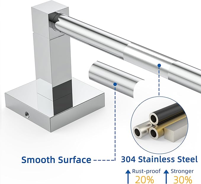RUACQ Chrome Towel Bar 18 inch, 304 Stainless Steel Towel Racks for Bathroom Wall Mounted, Heavy Duty Bath Towel Rod with Square Base(Chrome)