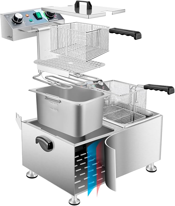 WaterElfo Deep Fryer Commercial Deep Fryers With Basket13Lx2 13.7Qt x 2 Thicken With Precise Temperature Control Timer Double Deep Fryer With 2 Baskets1800Wattsx2 120V Countertop Fryer Restaurant