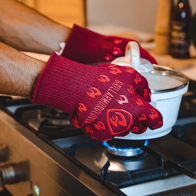 Grill Armor Oven Gloves with Fingers – 932°F Heat, Fire & Cut Resistant Mitts for BBQ, Grill, Cooking, Grilling, Baking, Smoker & Fire Pit