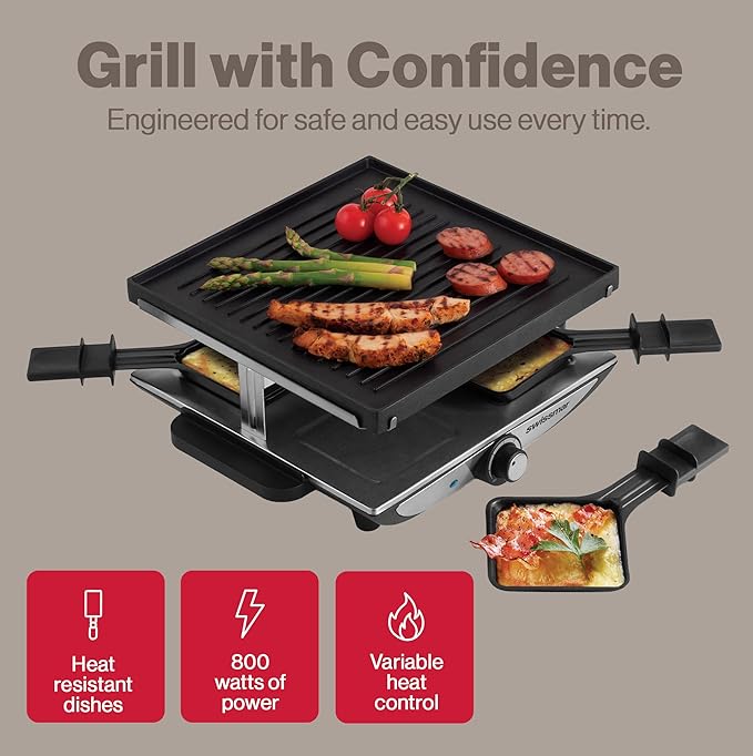 Swissmar Geneva Raclette Grill with Reversible Cast Aluminum Grill Top - Perfect for outdoor & Indoor Electric Raclette Grill & Griller - Barbeque Bonding - 4-Person