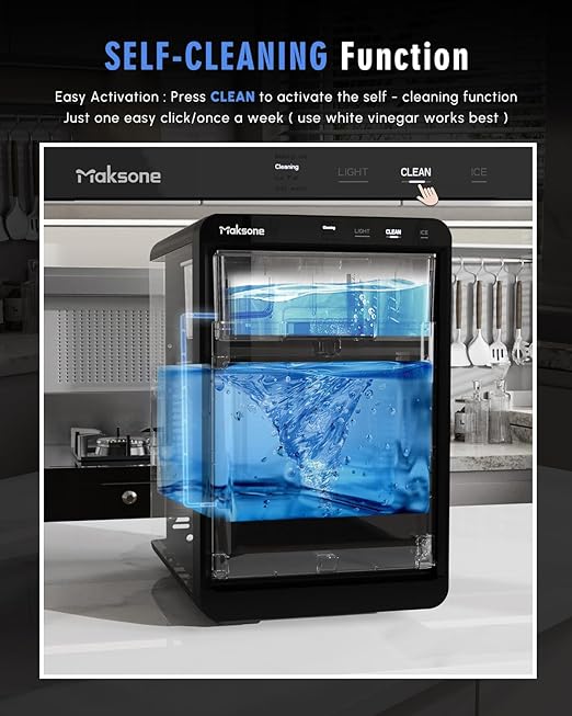Maksone Countertop Nugget Ice Maker with APP Control, 44lbs/24H,Ready in 7 Mins,Crushed ice Maker,Sonic Pebble Ice Machine