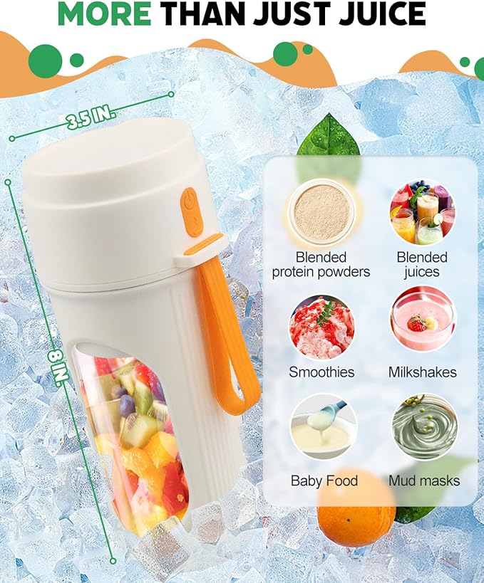 Portable Blender for Smoothies, BPA Free Mini Blender for Mixing Protein Powder, 15 Oz Dishwasher Safe Portable Bottle with 12-Blade, Rechargable Sport Bottle Compact and Easy to Clean