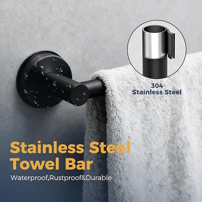 14.6inch~24inch Towel Racks for Bathroom,Adjustable Suction Cup Towel Bar for Bathroom Wall,Stainless Steel Bath Towel Holder for Shower,2 Pack(Matte Black)