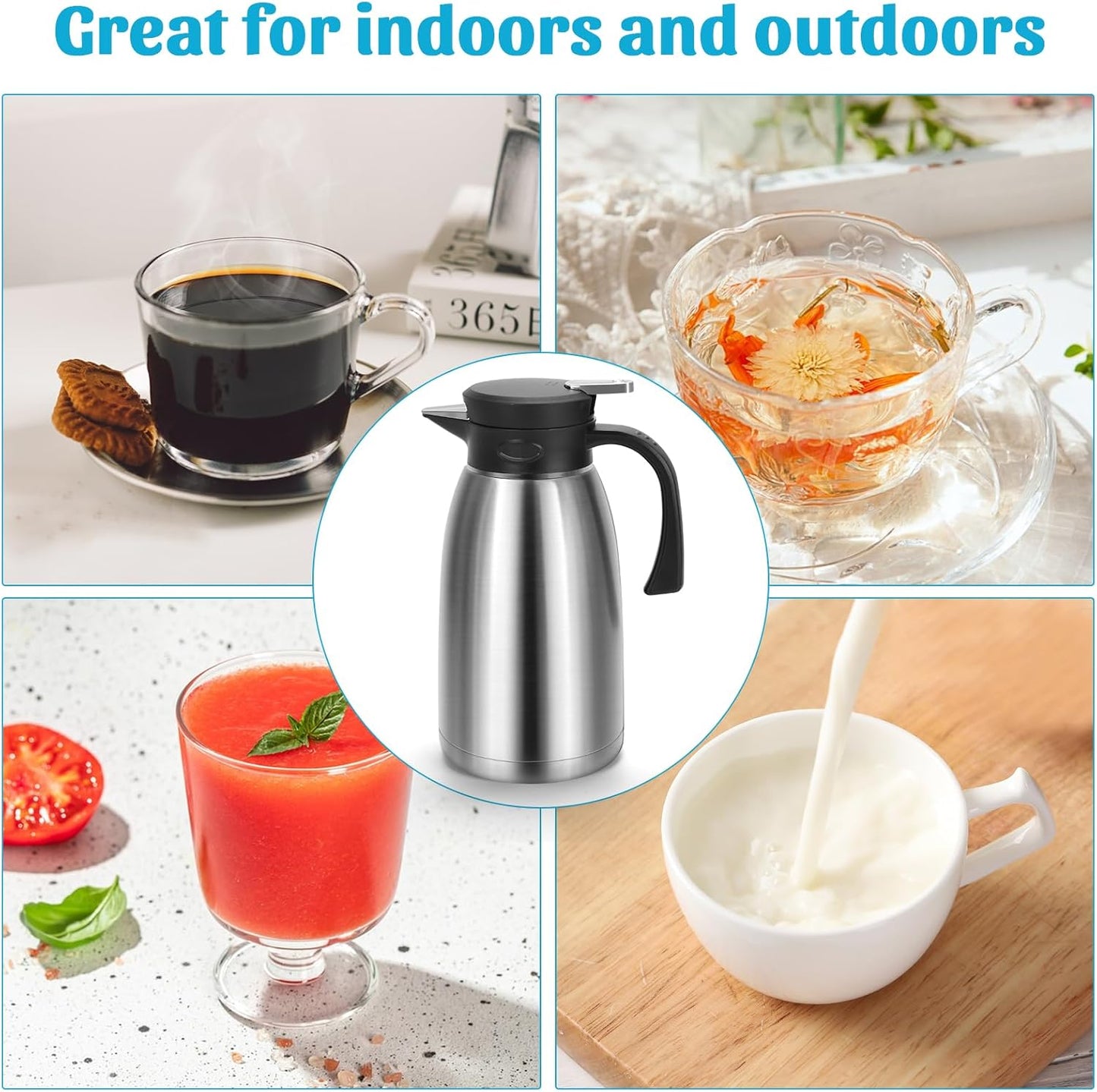 Yummy Sam 70oz Thermal Coffee Carafe, Double Wall Vacuum for Hot Drinks, Stainless Steel Carafe for Hot Liquids Large Tea for Home School Office for Valentine's Day (Classic Silver)