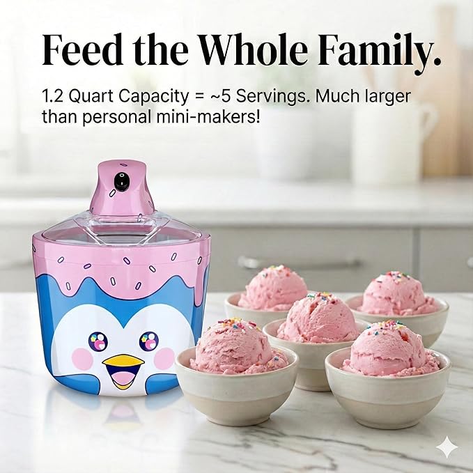 Fun Electric Ice Cream Maker Machine for Kids - Best Countertop Ice Cream Machine for Homemade Soft Serve, Sorbet, Gelato, Frozen Yogurt - Fun Small Personal Dessert Maker for Families, Easy to Clean