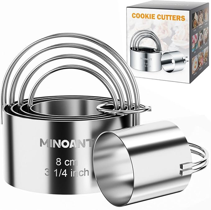 Round Cookie Cutters with Handle - Donut Hole Cookie Biscuit Cutter Set(5 Pieces/Set), Stainless Steel Circle Cutters Donut Cutter Mold Tool with Ring for Baking, Biscuits, Cakes, Sandwiches