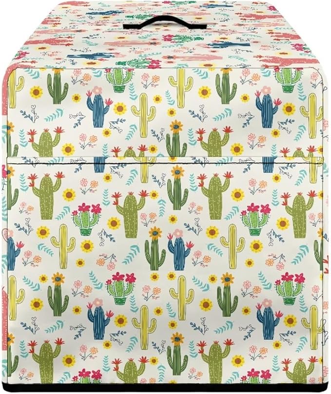 Colorful Cactus Flower Print Meat Slicer Cover for Kitchen 16 x 13 x 13 Inch Dust-proof Appliance Covers for Home Decor Bread Slicer Covers with Organizer Bag Easy to Clean Accessories