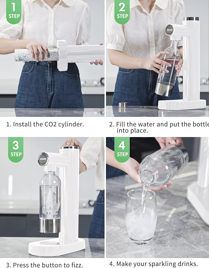 Sparkling Water Maker, Soda Streaming Machine with 1L BPA-Free Carbonation Bottle, Makes Home Fizzy Drinks, Seltzer Carbonated Water Maker, Compatible with Standard 60L CO2 Carbonators (Not Included)