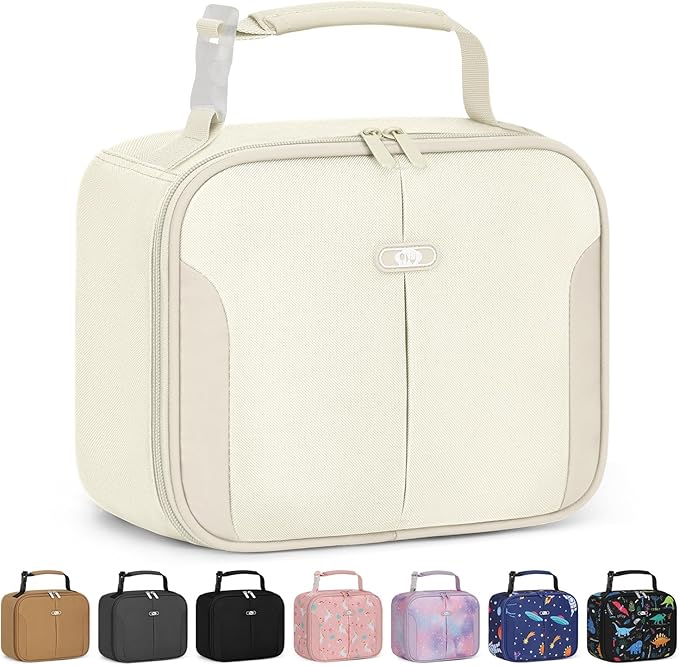 Capolo Insulated Lunch Box for Kids, Cute Thermal Lunch Bag for School, Reusable Lunch Tote for Boys and Girls, Durable Cooler Bag with Easy Grab Handle, Lightweight and Easy to Clean Meal Bag,beige