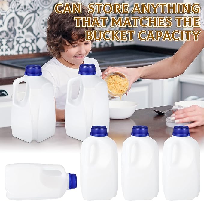 Mumufy 24 Pcs Plastic Mini Milk Jugs 32 oz Jugs with Lids Reusable and Refillable 1 Quart Plastic Containers with Lids Milk Bottles for Fridge Drinks Juice Water Sports Protein, Easy Grip