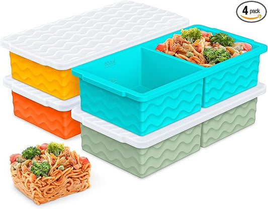 Aopigavi Silicone Freezer Tray with Lid – 2-Cup Soup Freezer Container Molds, Large Ice Cube Trays for Freezing Soup, Sauce & Broth, Meal Prep & Food Storage – Oven & Dishwasher Safe, 4-Pack 4 Color