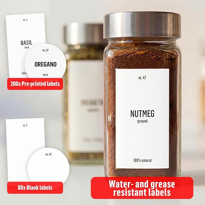 Deco haus Glass Spice Jars with Label 36x4oz [WHITE LABELS incl] Spice Containers with Labels, Shaker Lids & Funnel - Empty Herb Seasoning Containers, Small Seasoning Bottles for Herb with Lid