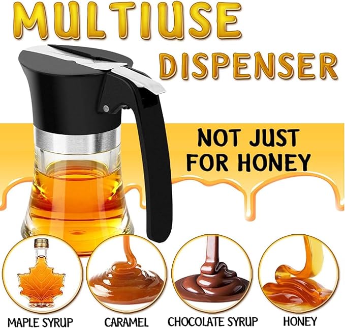 3.38Oz Honey Dispenser, No Drip Honey Jar Maple Syrup Dispenser Easy to Clean Olive Oil Dispenser with Handle Sugar Dispenser for Kitchen Cooking