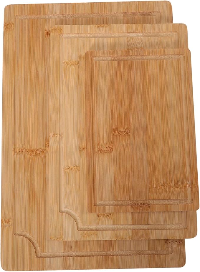 BAFOVY 3pcs Wood Chopping Boards Set, Smooth Cutting Boards with Grooves and Inner Handles, for Kitchen Food Prep and Serving