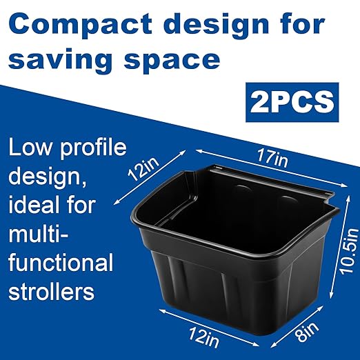 Gisafai 2 Pack 5 Gallon Under Cabinet Trash Can, Heavy Duty Plastic Hanging Garbage Bin, 17 x 12 x 8 Inch Black Waste Basket for Service Cart, Utility Cart, Kitchen Cleaning Multi Functional Trolley
