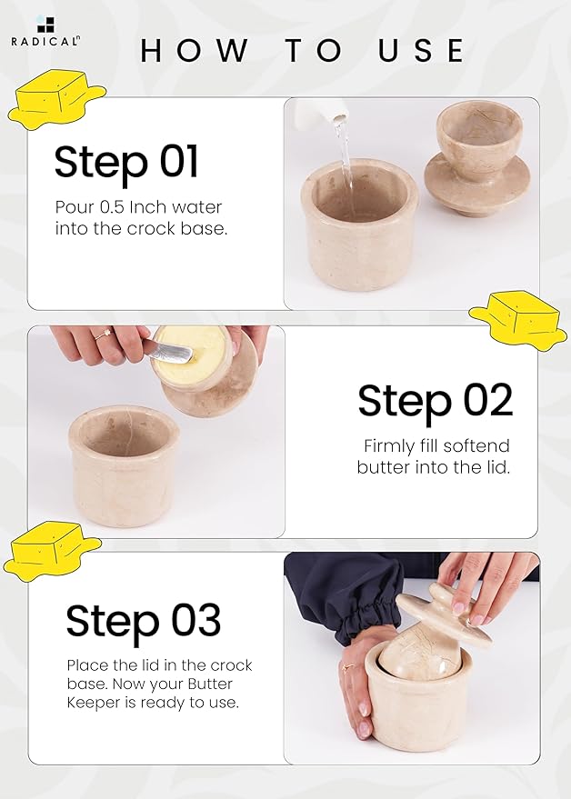 Radicaln Marble Butter Keeper 4.25'' Inches Verona Handmade French Butter Holder For Kitchen Counter Decor Ideal Butter Crock For Counter With Water & Butter Crock For Kitchen