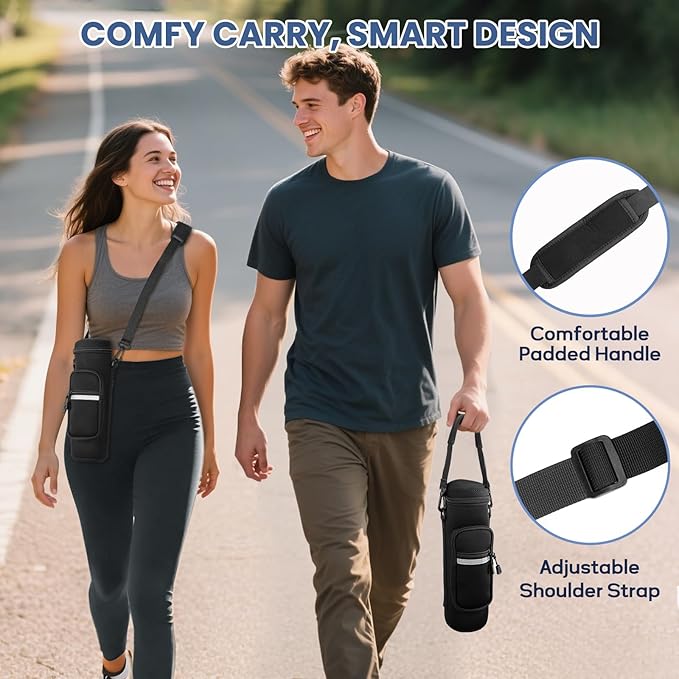 Crossbody Carrier Bag for Owala Water Bottle, Insulated Cup Holder Sleeve for Ninja Portable Blender with Adjustable Shoulder Handheld Strap & 2 Pockets, Travel Gym Camping Accessories for Men Women