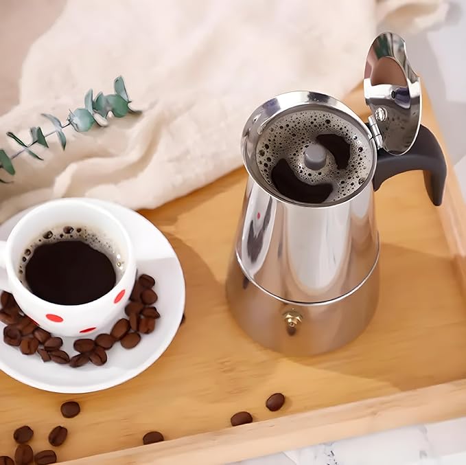 Stainless Steel Moka Pot Espresso Maker,Stovetop Moka Pot,Percolator Coffee Pot,Italian Coffee Maker,Cuban Café Brewing,Greca Coffee Maker (4 CUP)
