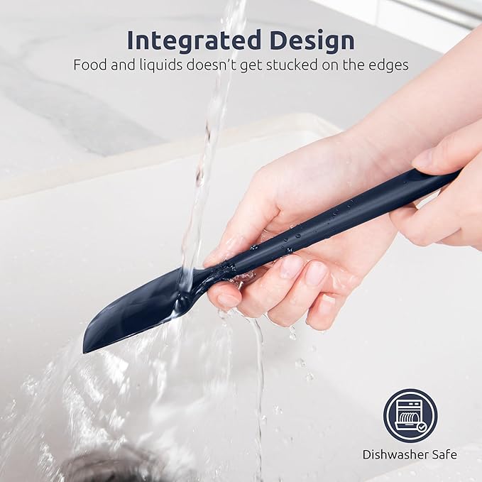 U-Taste Small Mini Silicone Spatula: 9×2inch 600ºF Heat-Resistant Food-Grade Jar Scraper for Kitchen Use, Non-Stick Seamless Flexible Baking Utensil for Mixing, Scraping Jam in Bowl (Midnight Blue)