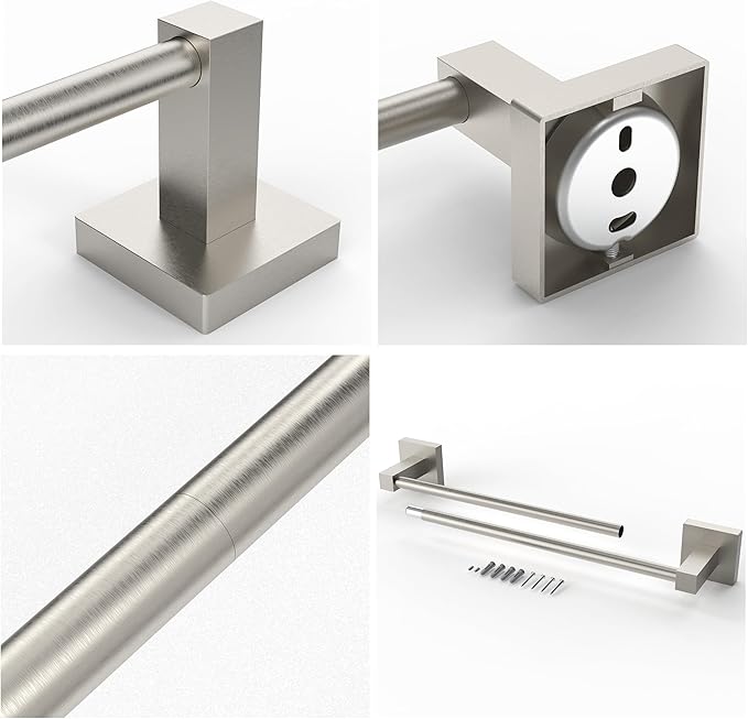 Ruacq Brushed Grey 21 Inch Single Towel Bar Square Bath Towel Holders Bathroom Towel Rack SUS304 Stainless Steel Modern Wall Mounted Total Length 24 inch