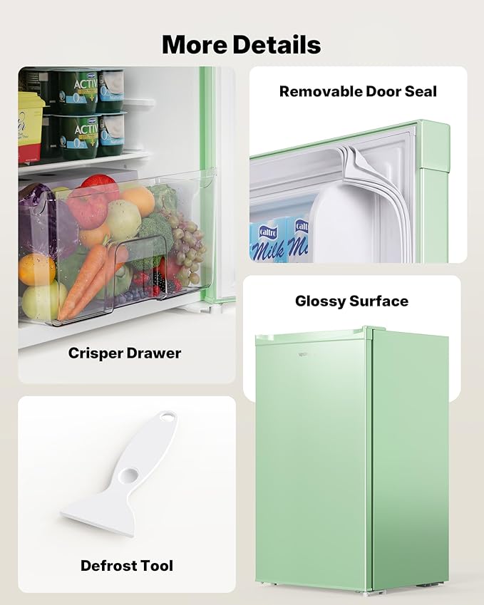 Upstreman 3.2 Cu.Ft Mini Fridge with Freezer, Single Door Mini Fridge, Dorm Fridge, Adjustable Thermostat, Mini Refrigerator for Bedroom, Office, Dorm, Green-BR321