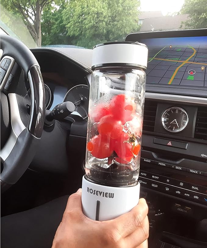 Portable Smoothie Blender ROSEVIEW Glass Cordless Mini Shakes Cup blend for smoothies USB rechargeable juicer 2 battery Handheld Personal travel Jet mixer