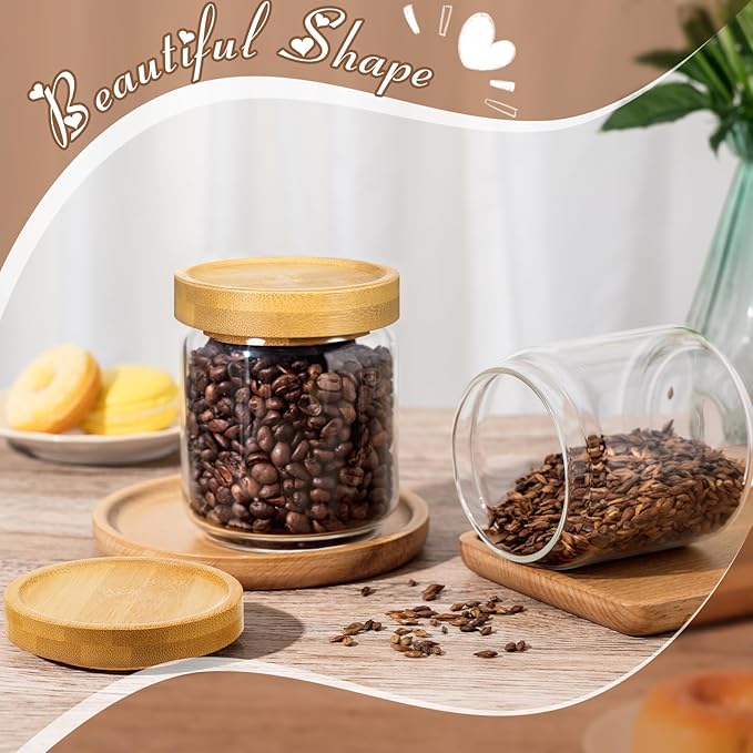 Irenare 16 Pack Glass Containers Canister Set, 17 oz Food Storage Spice Jars with Airtight Lids, Clear Kitchen Containers for Coffee Sugar Tea Beans Nuts Candy Pantry Organization (Bamboo)