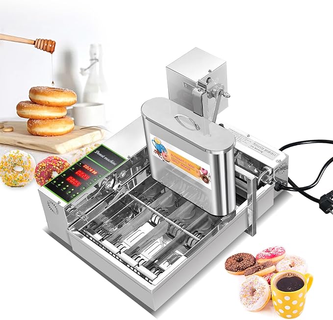 Kolice Commercial Mini Donuts Making Machine Frying Donuts Makchine - 4-Rows Production, 5.5L Hoppers, 1,800 Pcs Per Hour, Auto Counting, Timer and Temperature Control