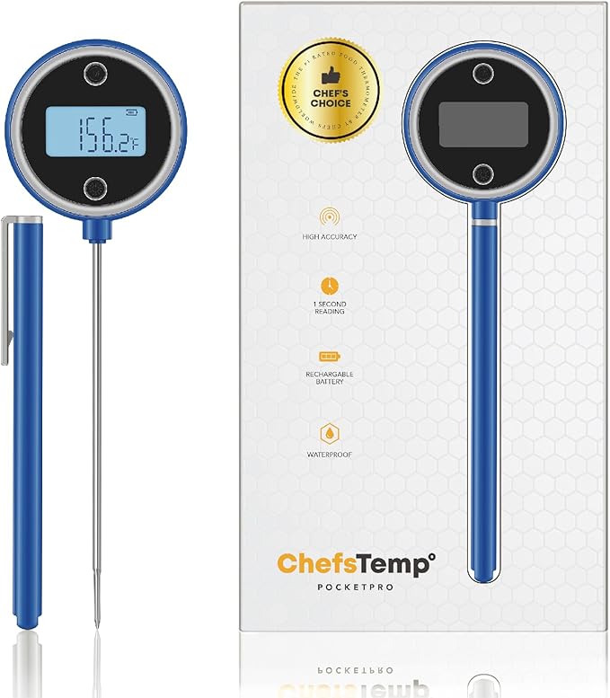 Pocket Pro 1-Second Instant Read Meat Thermometer, Rechargeable Digital Thermometer for Grilling, Food, BBQ, Kitchen Cooking, Oil Deep Frying & Candy (Nobility Blue)