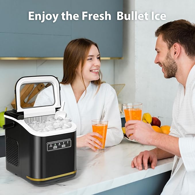 Electactic Ice Maker Machine Countertop Portable Compact Small Bullet Ice Maker with Self Cleaning,9 Cubes in 6 Mins,26lbs in 24Hrs, for Home and Kitchen(Black)