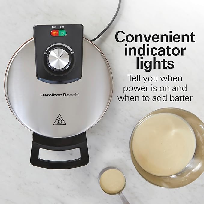 Hamilton Beach Belgian Waffle Maker with PFAS-Free Non-Stick Ceramic-Coated Plates,Browning Control,Indicator Lights,Stainless Steel (26081),(Pack of 2)