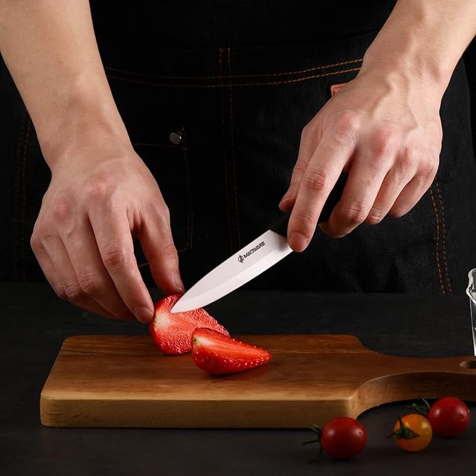 Paring Knife, Classic 4 inch Ceramic Paring Knife with Sheath Cover, Fruit and Vegetable knife,Longer Sharp Rust Proof Stain Resistant