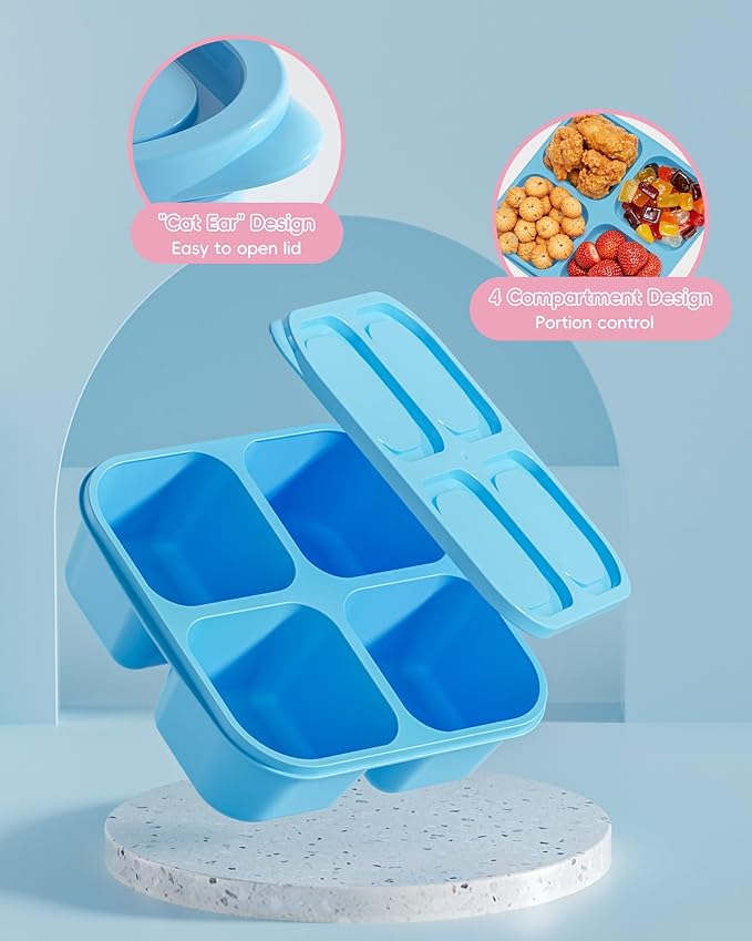 Canfanni 4 Pcs Snack Box Containers Set, Reusable 4 Compartment Lunchable Container with 2Pcs Sauce Containers, Stackable BPA-Free Bento Box for School, Work, Travel (4 Color)