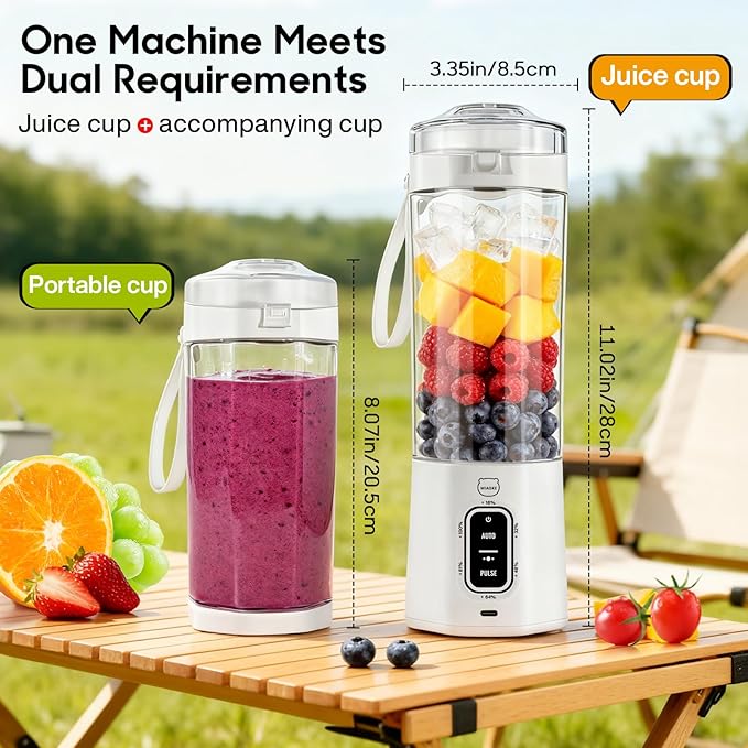 MIAOKE 2026 Upgrade 700 ML Portable Smoothie Blender, Rechargeable Personal Blende, Contains both Automatic and Pulse Functions, with Travel Cup and Lid, 6 Sharp Blades, Mixer Blender Machine Kitchen