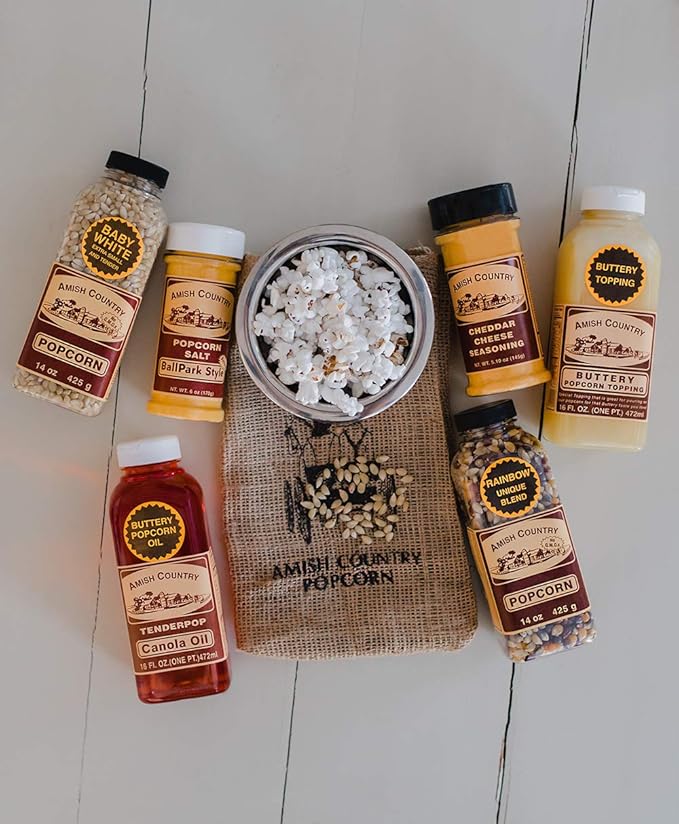 Amish Country Popcorn | Variety Bundle All in One Set | 14 ounce Baby White, 14 ounce Rainbow Popcorn Kernels | Old Fashioned, Non-GMO and Gluten Free