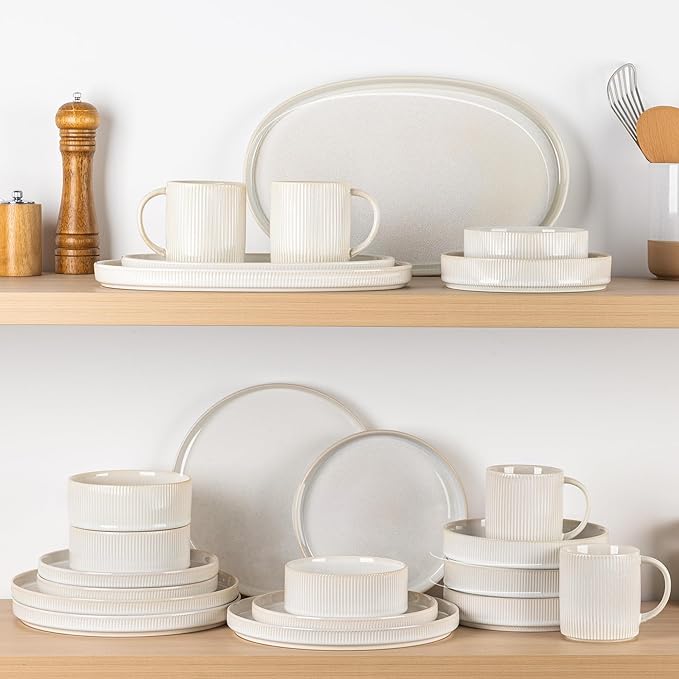 theterra Ceramic Serving Platter, 15.6"/14.4"/12.2" Oval Serving Dishes for Entertaining, Oven Safe, Microwave Safe, Serving Plates Set of 3 for Wedding, Party, Turkey, Reactive White