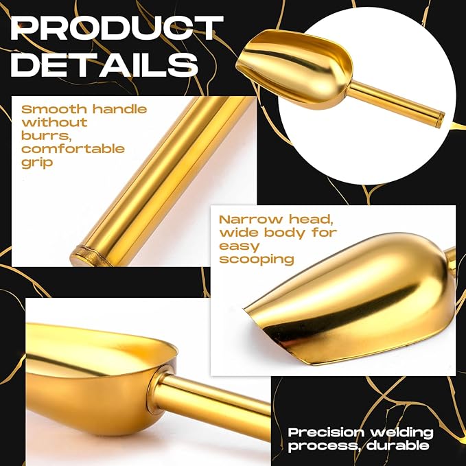 12 Pcs Gold Stainless Steel Ice Scoop and Mini Tongs Ice Shovel Scoop Kitchen Cube Buffet for Kitchen Dispenser Buffet Jars,Scooping Coffee Bean,Desserts Party