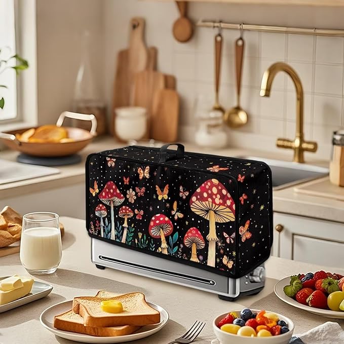 Toaster Cover 2 Slice Butterfly Mushroom 2 Slice Slim Toaster Cover, Heat- Resistant Water Resistant Folding Small Appliance Covers for Women