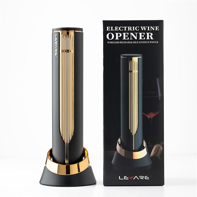 Levare – Electric Wine Set, Rechargeable Wine Saver Vacuum Pump with Stoppers and Automatic Bottle Opener with Foil Cutter, USB Charging Base, Ideal Gift for Holidays, Kitchen, Home, Wine Enthusiasts.