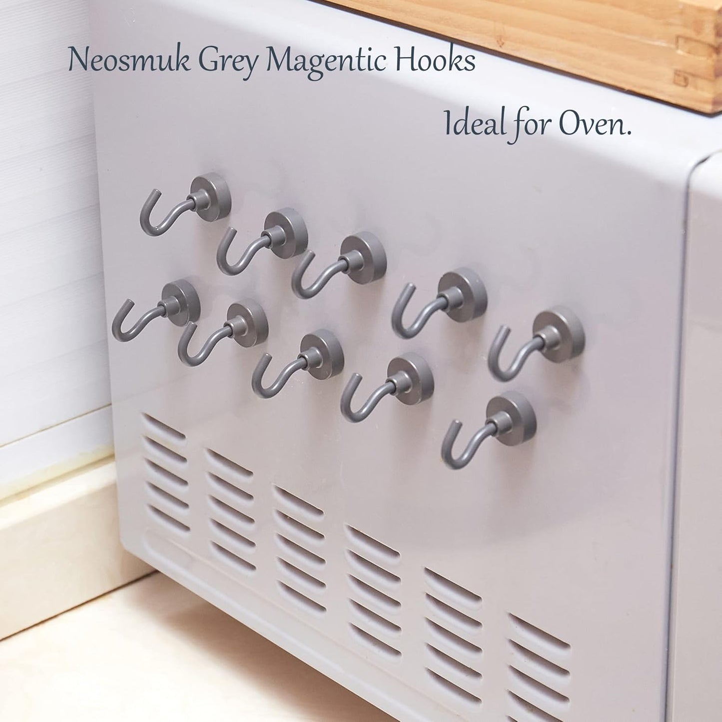 Neosmuk Magnetic Hooks,30lb+ Heavy Duty Earth Magnets with Hook for Refrigerator, Extra Strong Cruise Hook for Hanging, Magnetic Hanger for Curtain, Grill (Grey, 15 Pack)