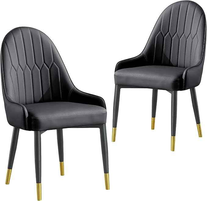 AF ARTISAN FURNITURE Grey Dining Chairs Set of 2 with High Backs Mid Century Modern Kitchen Dining Room Chairs PU Faux Leather Upholstered Large Padded Accent Chair with Legs