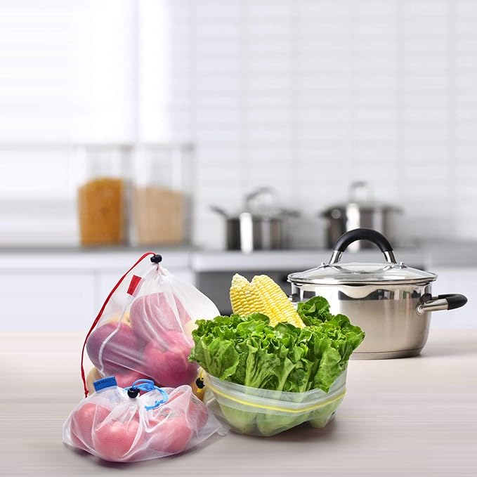 18 pack Reusable Produce Bags,Reusable produce bags for grocery,Thick Medium Pack mesh bags Washable Grogery Bags,useful for storage fruits,vegetables,toys