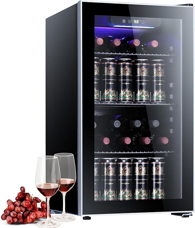 Antarctic Star Wine Cooler 26 Bottle Mini Fridge Drink Refrigerator Small Beer Soda Glass Door Quiet Compressor Freestanding 3.15 Cu.Ft